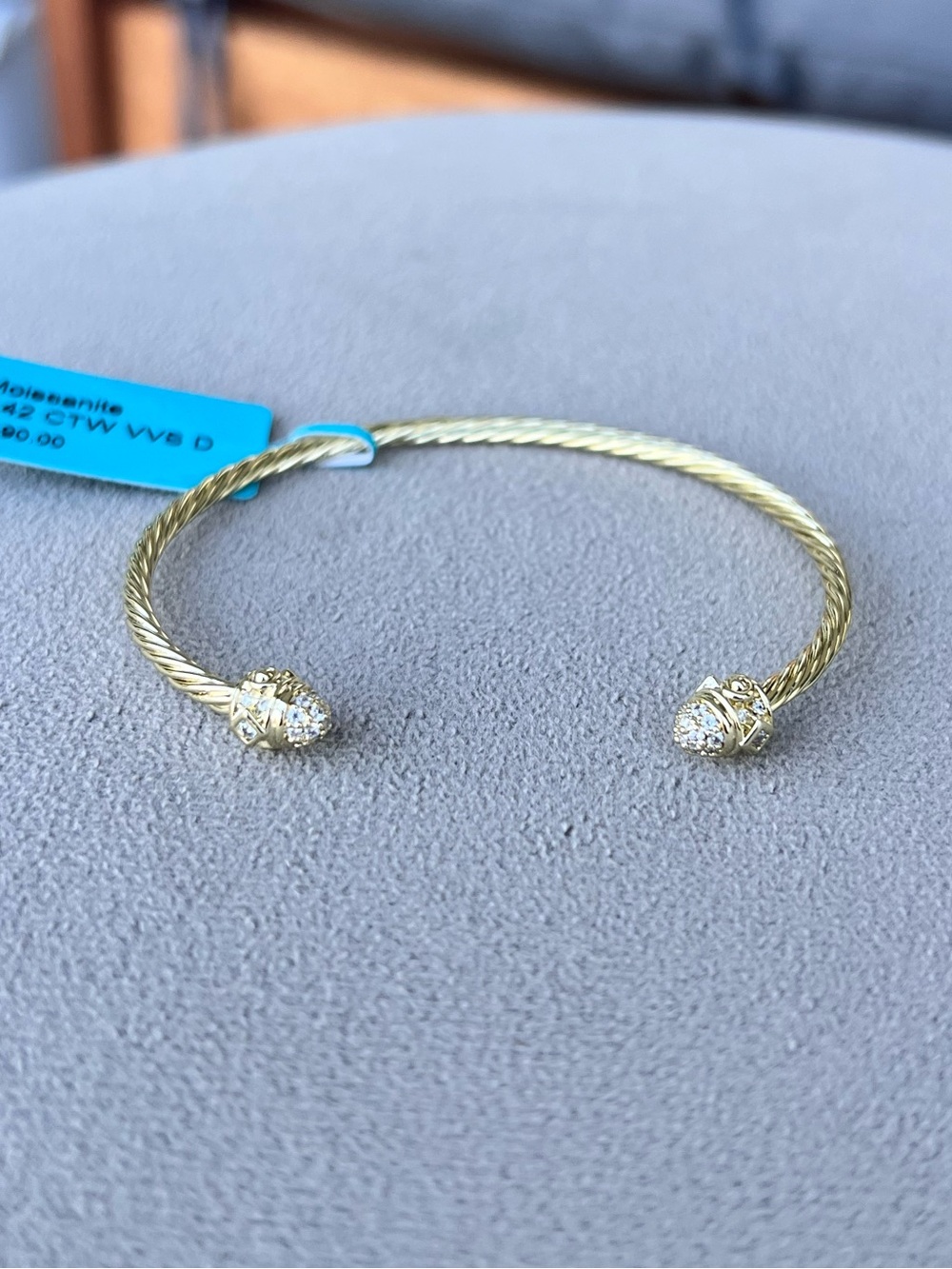 Gold Filled Moissanite Cable Open Cuff Bracelet